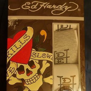 Ed Hardy 4Pack Comfort Fit  Men's Rib Tank White/Gray/Black. Medium